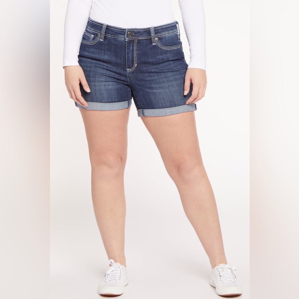 Seven7 Rodeo Denim Shorts Dark Wash Rolled Hem Size 12 MY3299DE Challenger